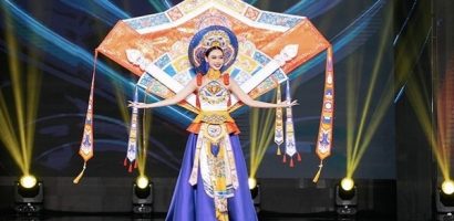 Thí sinh Miss Grand Vietnam 2023 diễn trang phục dân tộc lấy cảm hứng từ nghệ thuật Pháp lam Huế
